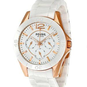 Fossil White & Rose Gold Ceramic Multi-Function Ladies Watch CE1006